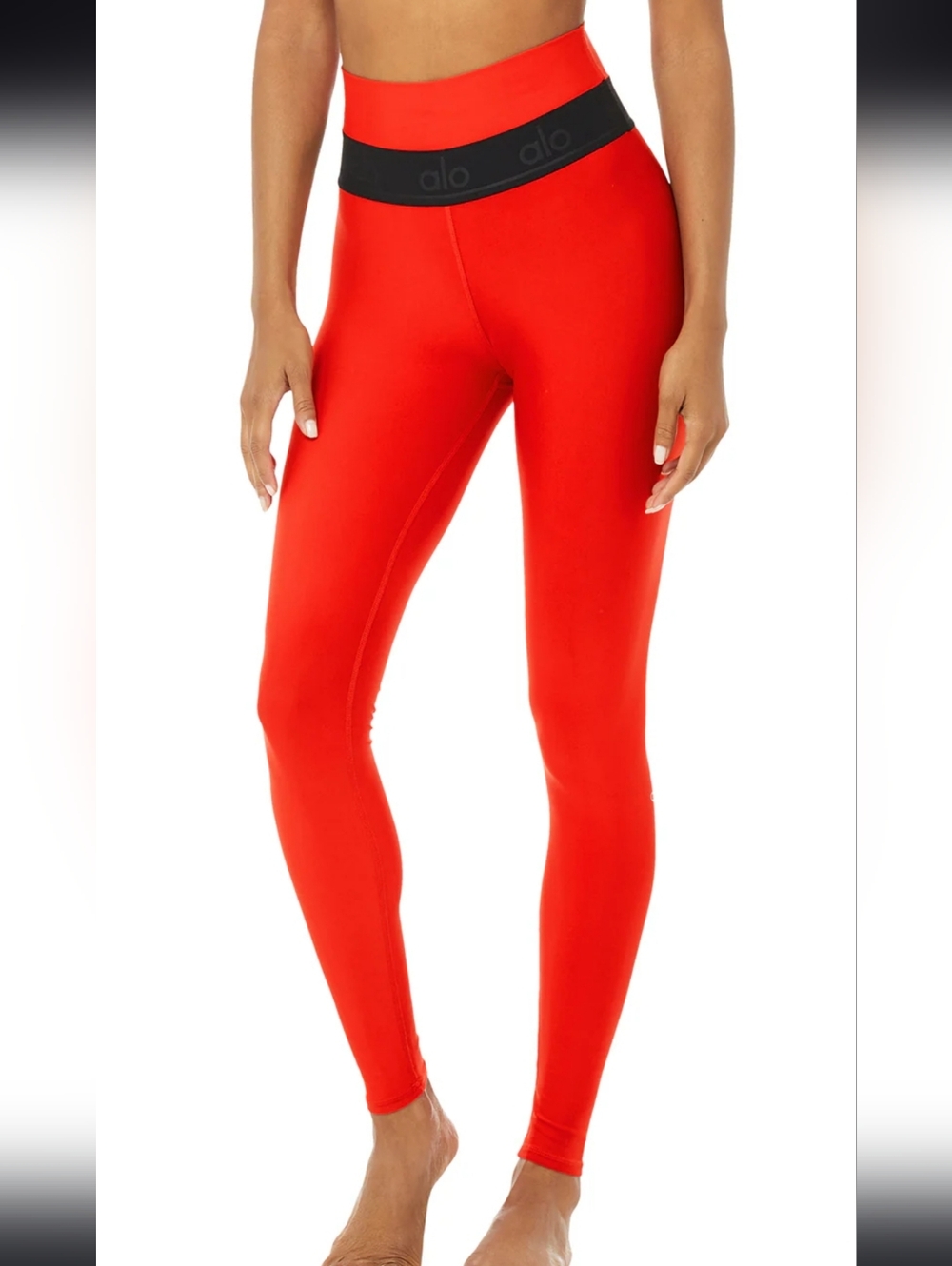 ALO Yoga Bright Red Cherry High-Waist Fitness  Legging with Black Waistband